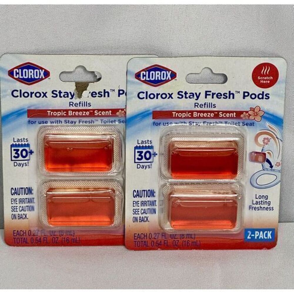 Lot Of 2 Clorox Stay Fresh Pods Toilet Seat Refills Red Tropic Breeze New Sealed